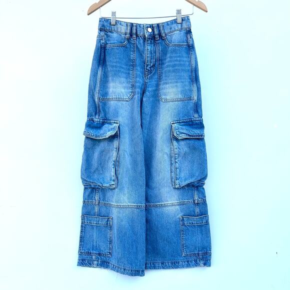 ME+EM Baggy Cargo Denim Trousers Jeans Pants Wide Leg Pockets 24 Vintage Wash - Picture 5 of 14